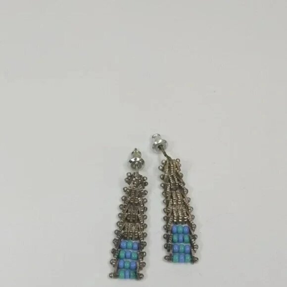 Vintage Silver and Turquoise Bead Hinged Post Earrings - Picture 1 of 2